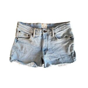 Mutual Weave The‎ Slim Denim Shorts Light Wash Raw Hem 30x32 Womens/Unisex Blue